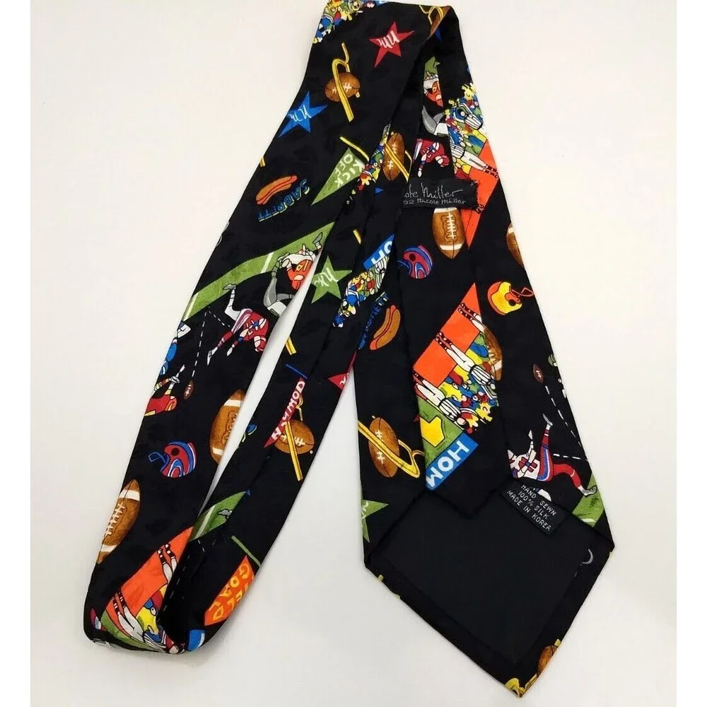 Nicole Miller FRIDAY NIGHT FOOTBALL Neck Tie‎ 100% Silk Vintage 1992 Hand Sewn